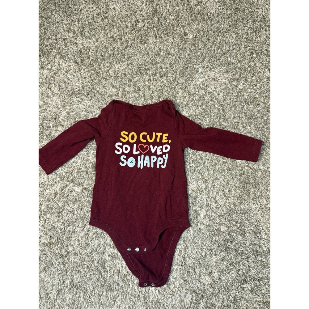 Cat & Jack Baby Bodysuit 12M Burgundy Long Sleeve Cute Graphic Infant Outfit